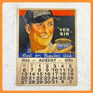 1933 Hand Mate Chewing Tobacco Advertising Calendar 14"‎ Cardboard Vintage 1930s